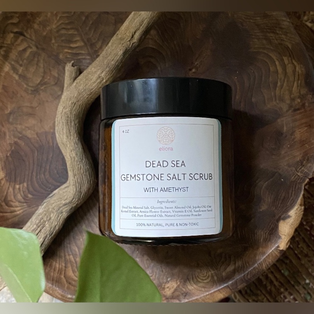 Hand-crafted Dead Sea Mineral Salt Gemstone Amethyst Exfoliant Scrub